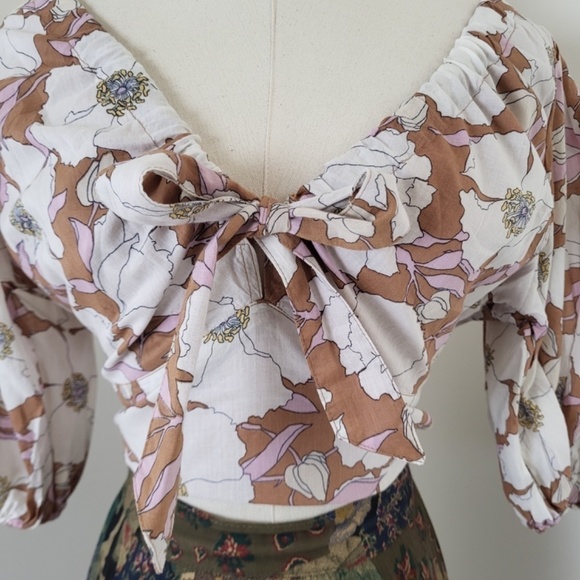 Abercrombie & Fitch Crop Top Puff Sleeve Sweetheart Neckline Short Peasant - Picture 3 of 11